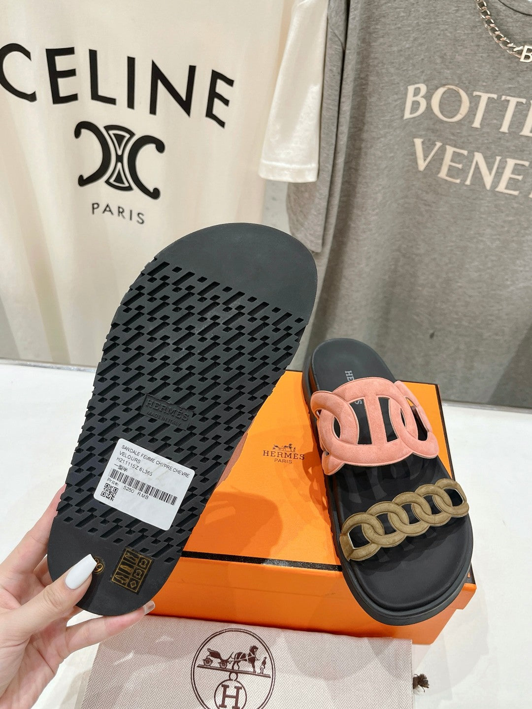 EXTRA SANDAL BLACK MIX PEACH MIX MOSS CALFSKIN