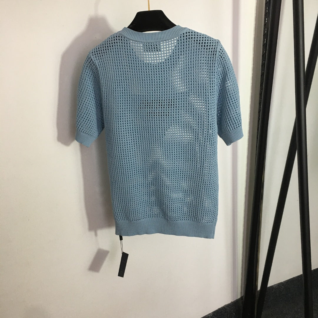 Prada Style Short-Sleeve Mesh Knit Pullover Sweater – Style 293