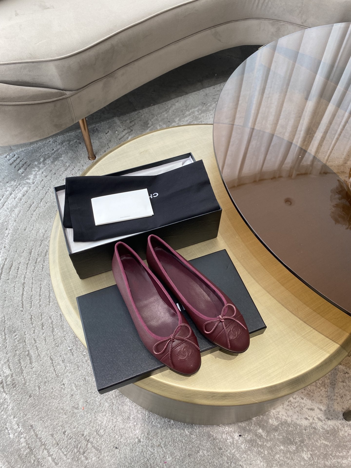 BALLET FLATS BURGUNDY GRAINED CALFSKIN