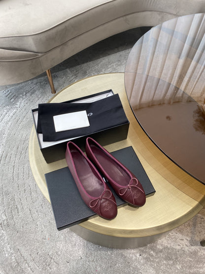 BALLET FLATS BURGUNDY GRAINED CALFSKIN