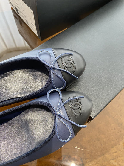 BALLET FLATS DARK BLUE BLACK LAMBSKIN