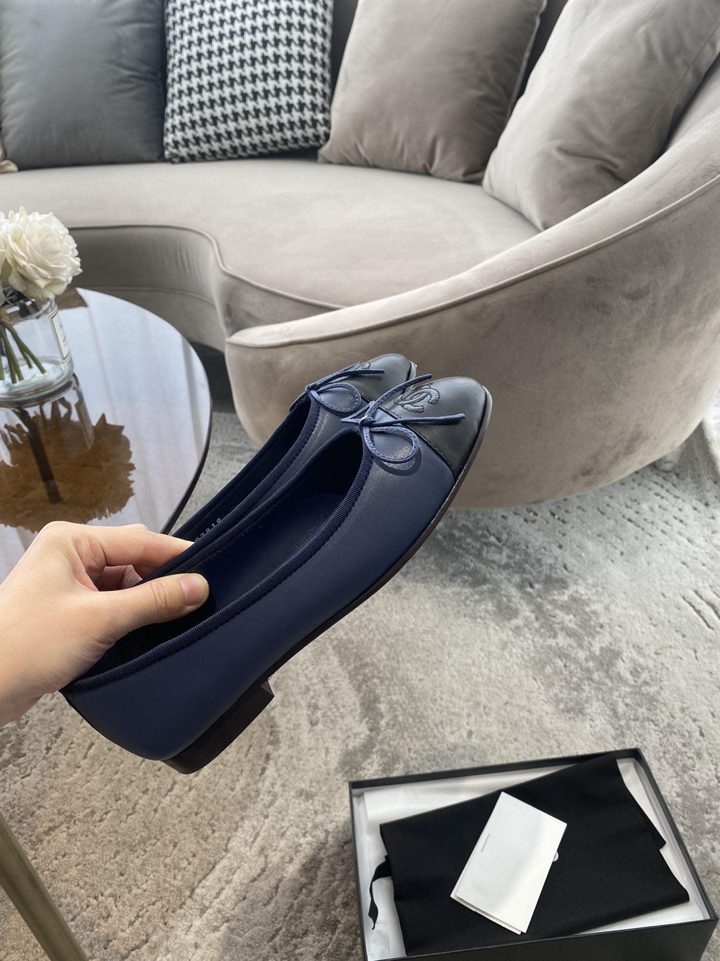 BALLET FLATS DARK BLUE BLACK LAMBSKIN