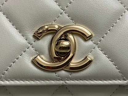 Chanel Style Mini Trendy Flap Bag with Top Handle 20cm White Lambskin Gold Hardware – Style214