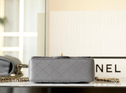 Chanel Style Mini Rectangle Flap Bag with Top Handle 20cm Grey Lambskin-Style212