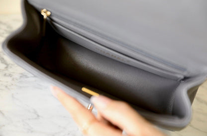 Chanel Style Mini Rectangle Flap Bag with Top Handle 20cm Grey Lambskin-Style212