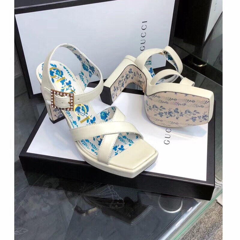 GG HIGH SANDAL WHITE CALFSKIN WITH PATTERNS