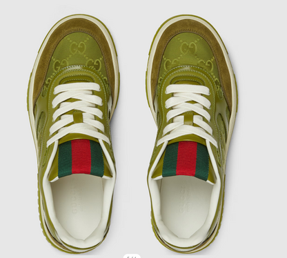 GG RE-WEB SNEAKER IN DARK GREEN CALSKIN GG CANVAS