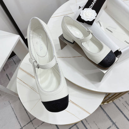 CC MARY JANE BLOCK HEEL WHITE SHEEPSKIN