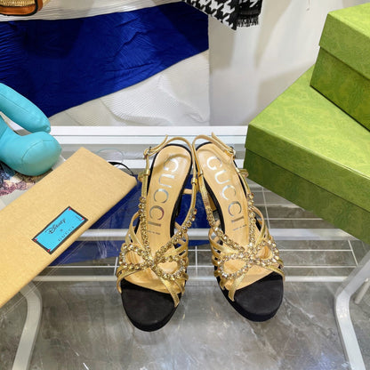 GG CRYSTAL HIGH HEEL SANDAL BLACK LAMBSKIN