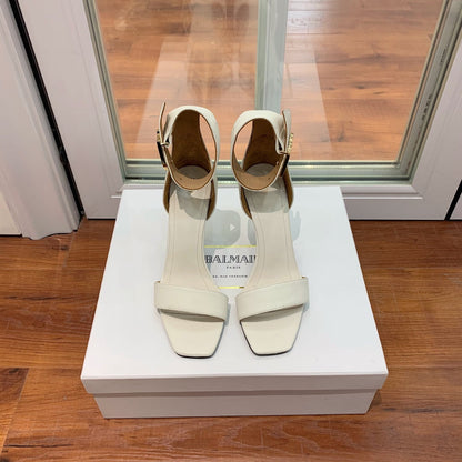 BALMAIN 25S THIN STRAP HIGH HEELS 105MM IN IVORY CALFSKIN GOLD HARDWARE