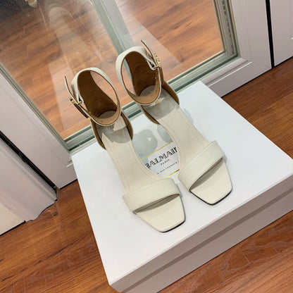 BALMAIN 25S THIN STRAP HIGH HEELS 105MM IN IVORY CALFSKIN GOLD HARDWARE