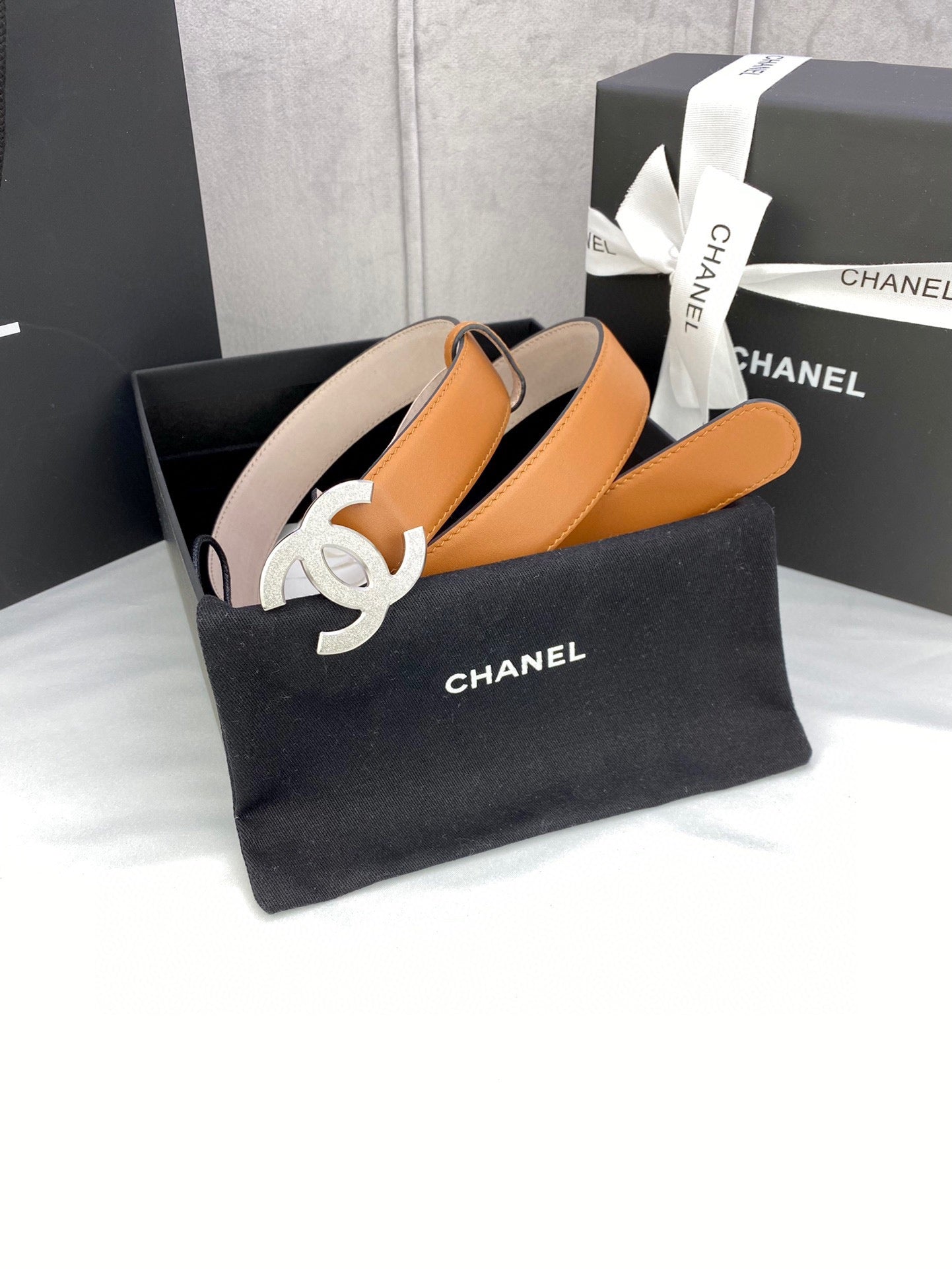 DOUBLE C BELT 30MM IN BROWN CALFSKIN METAL BUCKLE