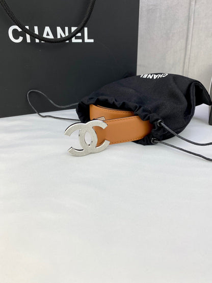 DOUBLE C BELT 30MM IN BROWN CALFSKIN METAL BUCKLE