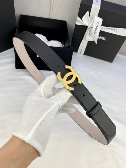 DOUBLE C BELT 30MM IN BLACK CALFSKIN METAL BUCKLE