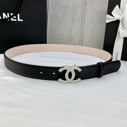 DOUBLE C BELT 30MM IN BLACK CALFSKIN METAL BUCKLE