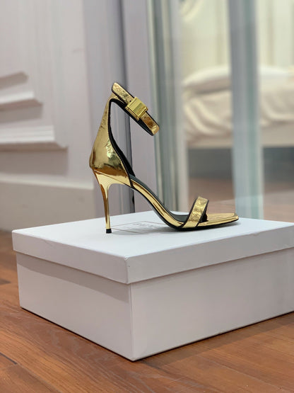 BALMAIN 25S UMA HEELED SANDALS 105MM IN GOLD CALFSKIN