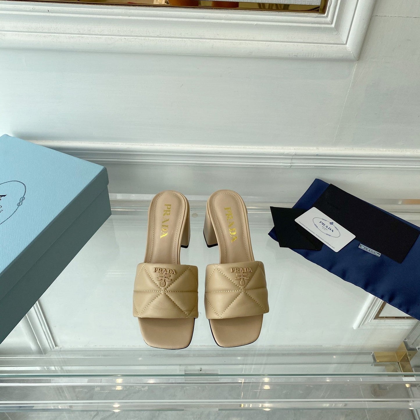 PRA QUILTED NAPPA HEELED SANDALS BEIGE LAMBSKIN