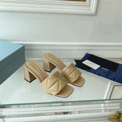 PRA QUILTED NAPPA HEELED SANDALS BEIGE LAMBSKIN