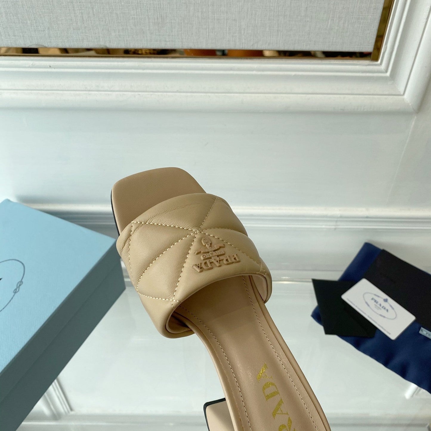 PRA QUILTED NAPPA HEELED SANDALS BEIGE LAMBSKIN