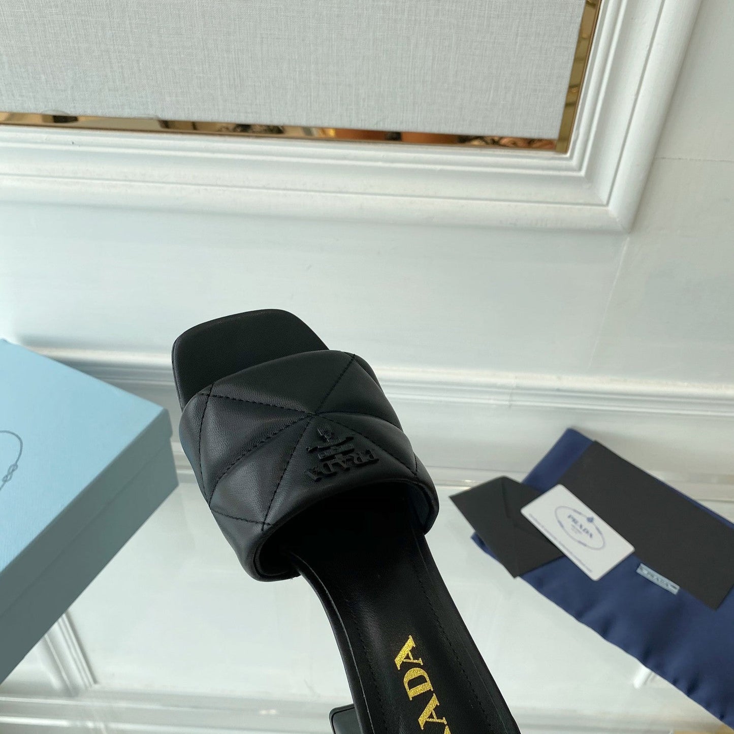 Pra Heeled Sandal 65 Square Sole Quilted Black Leather