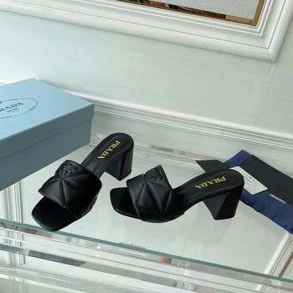 Pra Heeled Sandal 65 Square Sole Quilted Black Leather