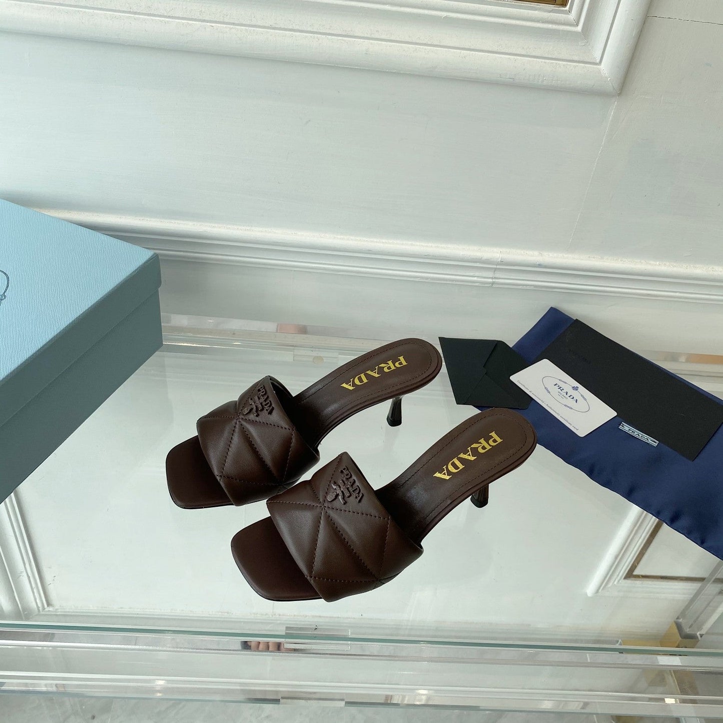 PRA QUILTED HIGH HEELS SANDALS 65 CHOCOLATE LAMBSKIN