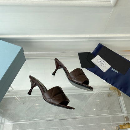 PRA QUILTED HIGH HEELS SANDALS 65 CHOCOLATE LAMBSKIN