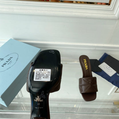 PRA QUILTED HIGH HEELS SANDALS 65 CHOCOLATE LAMBSKIN