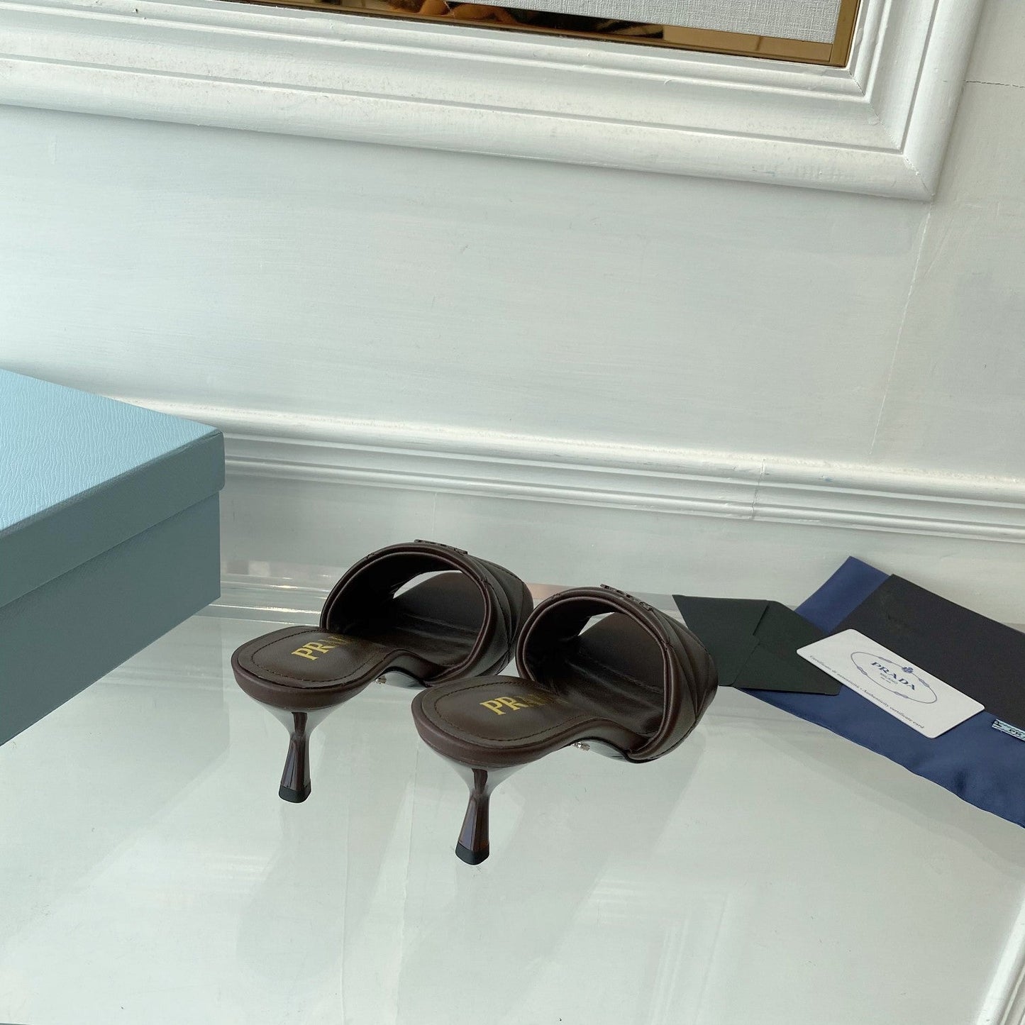 PRA QUILTED HIGH HEELS SANDALS 65 CHOCOLATE LAMBSKIN