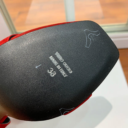 BALMAIN 25S THIN STRAP HIGH HEELS 105MM IN DARK RED SUEDE GOLD HARDWARE