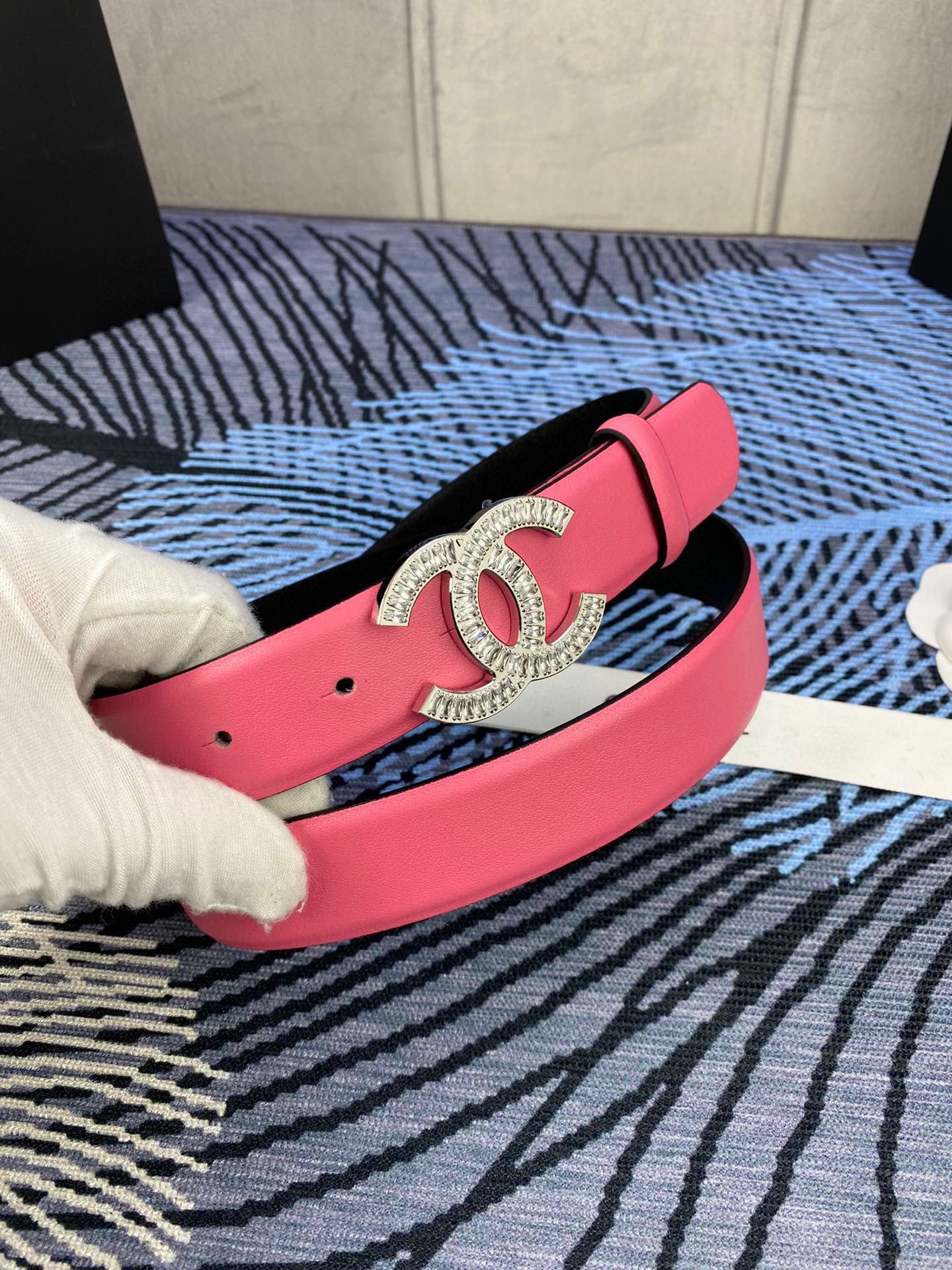 CHANEL 25S BELT 30 MM IN PINK CALFSKIN WITH SILVER HARDWARE 615094
