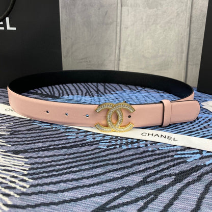 CHANEL 25S BELT 30 MM IN LIGHT PINK CALFSKIN WITH GOLD HARDWARE 615095