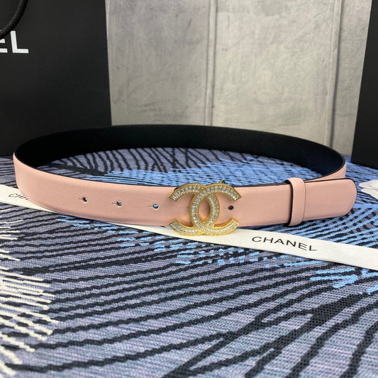 CHANEL 25S BELT 30 MM IN LIGHT PINK CALFSKIN WITH GOLD HARDWARE 615095