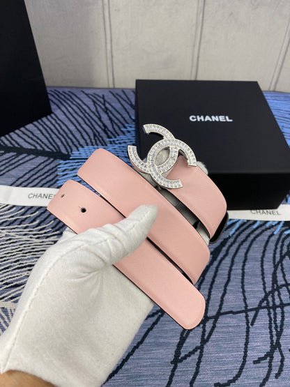 CHANEL 25S BELT 30 MM IN LIGHT PINK CALFSKIN WITH SILVER HARDWARE 615095