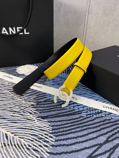 CHANEL 25S BELT 30 MM IN YELLOW CALFSKIN WITH SILVER HARDWARE 615096
