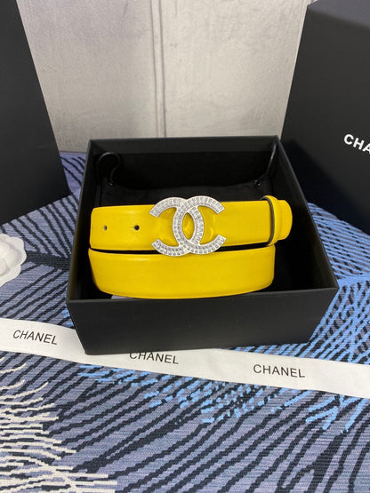 CHANEL 25S BELT 30 MM IN YELLOW CALFSKIN WITH SILVER HARDWARE 615096