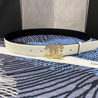 CHANEL 25S BELT 30 MM IN WHITE CALFSKIN WITH GOLD HARDWARE 615098
