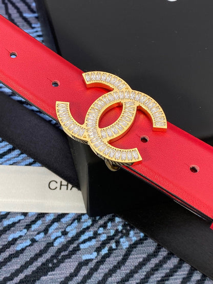 CHANEL 25S BELT 30 MM IN RED CALFSKIN WITH GOLD HARDWARE 615099