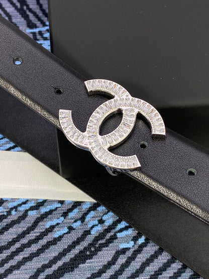 CHANEL 25S BELT 30 MM IN BLACK CALFSKIN WITH SILVER HARDWARE 615100