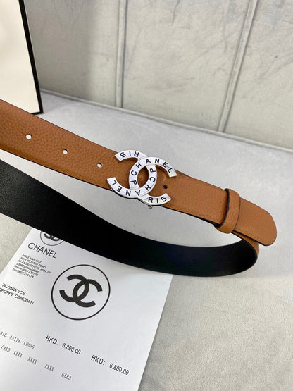 CC 30MM BELT IN BRONZE BROWN SMOOTH CALFSKIN WITH SILVER HARDWARE