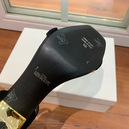 BALMAIN 25S METAL STRAP HIGH HEELS 95MM IN BLACK SUEDE GOLD HARDWARE