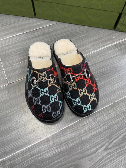GG SUPREME MULE IN COLORFUL CANVAS AND WOOL LINING