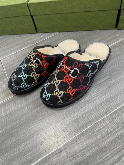 GG SUPREME MULE IN COLORFUL CANVAS AND WOOL LINING