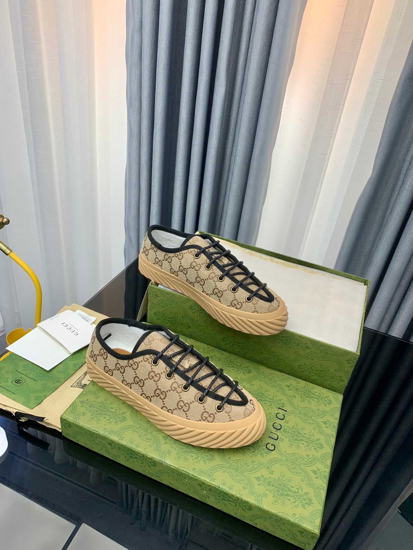 GG UNIQUE SNEAKER THICK-SOLE LIGHT BROWN CANVAS