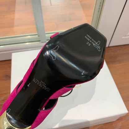 BALMAIN 25S HIGH HEELS 95MM IN FUCHSIA SUEDE WITH PEARL