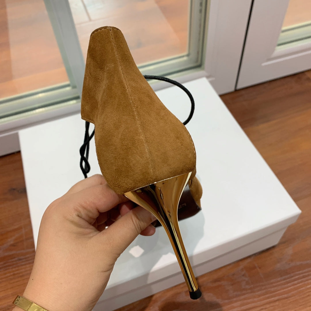 BALMAIN 25S HIGH HEELS 95MM IN DARK BROWN SUEDE WITH PEARL