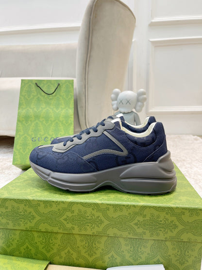 GG RHYTON TRAINER NAVY AND GRAY LAMBSKIN