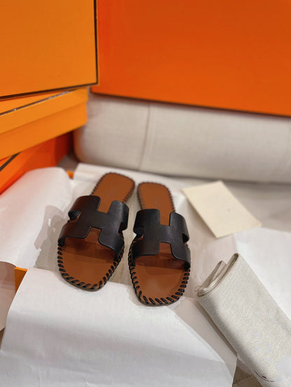 0RAN SANDAL Braided Calfskin BLACK