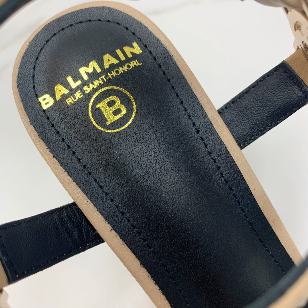 BALMAIN 25S HIGH HEELS WITH B METAL DETAIL 95MM IN LIGHT BROWN CALFSKIN