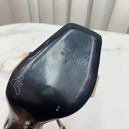 BALMAIN 25S HIGH HEELS WITH B METAL DETAIL 95MM IN LIGHT BROWN CALFSKIN